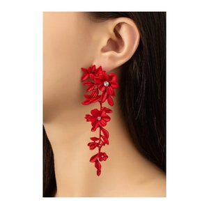 Red Rhinestone Flower Drop Earrings